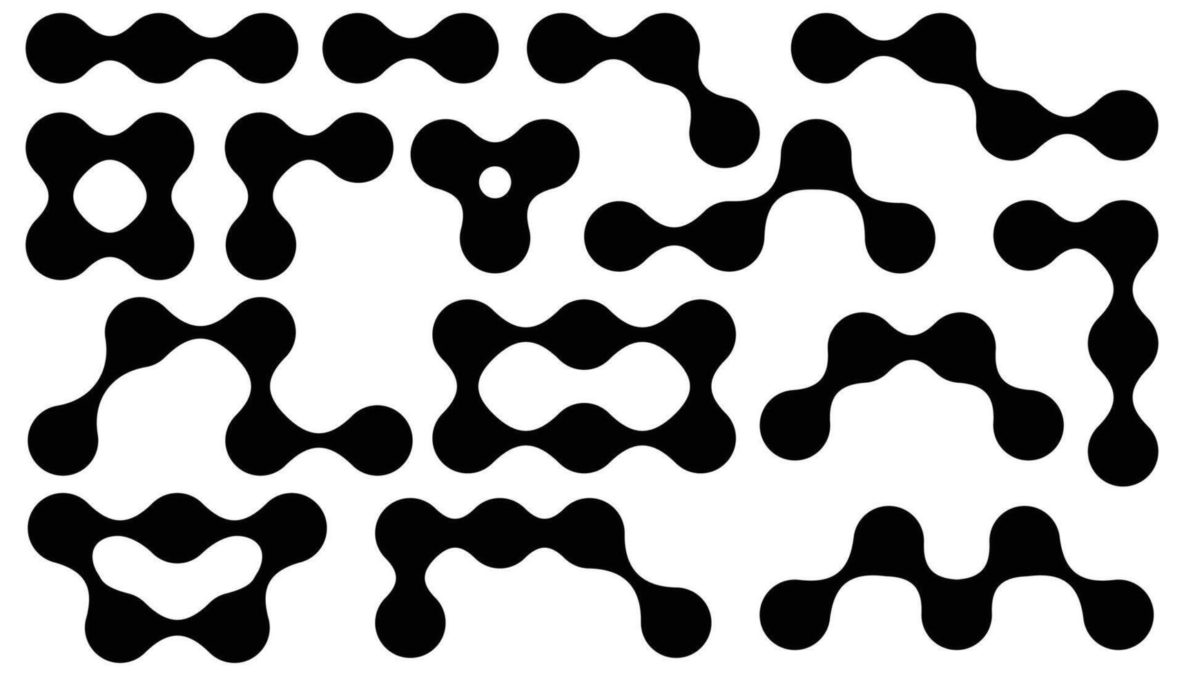 Metaball shapes collection. Black design elements with rounded shapes isolated on white background. vector