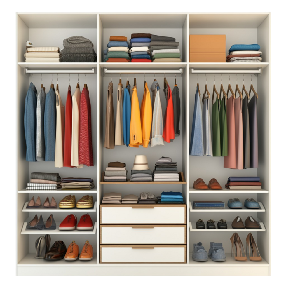 Wooden Closet with Clothes png