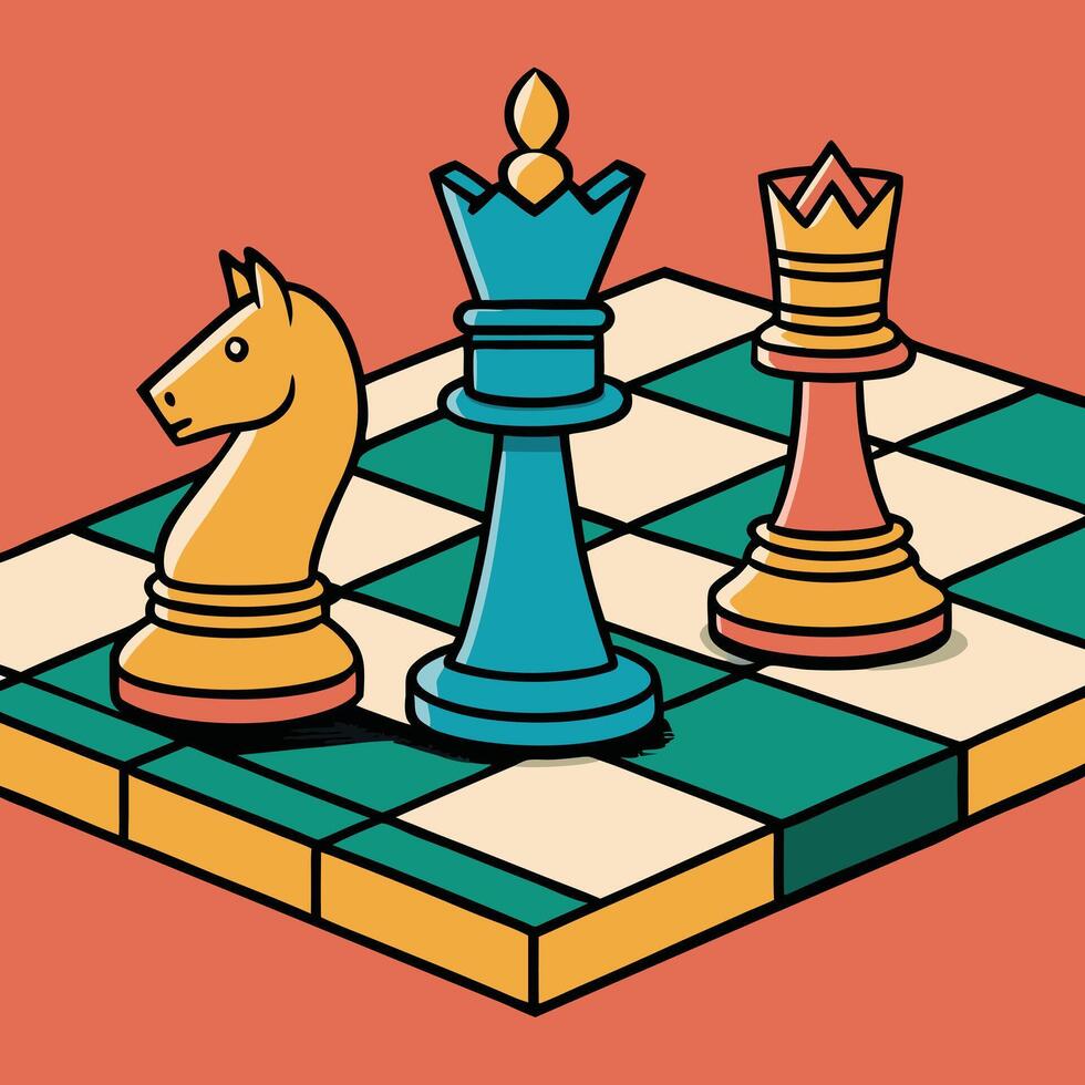 Strategic Chess Game Pieces on a Colorful Board Illustrating Competition and Planning vector