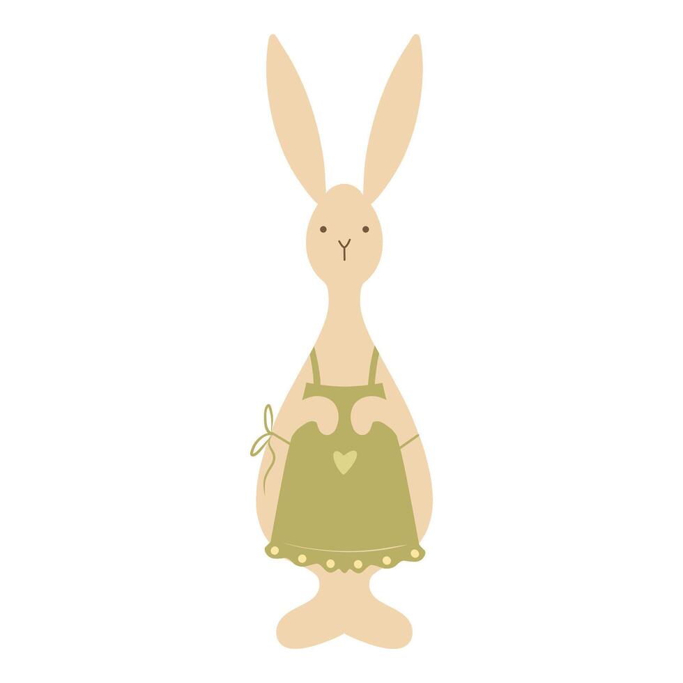 Female Easter bunny character wearing an apron, hand drawn easter rabbit vector