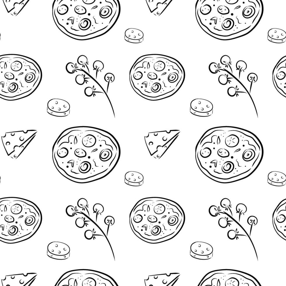 Pizza Seamless Pattern, Cheese, Tomatoes, pattern vector