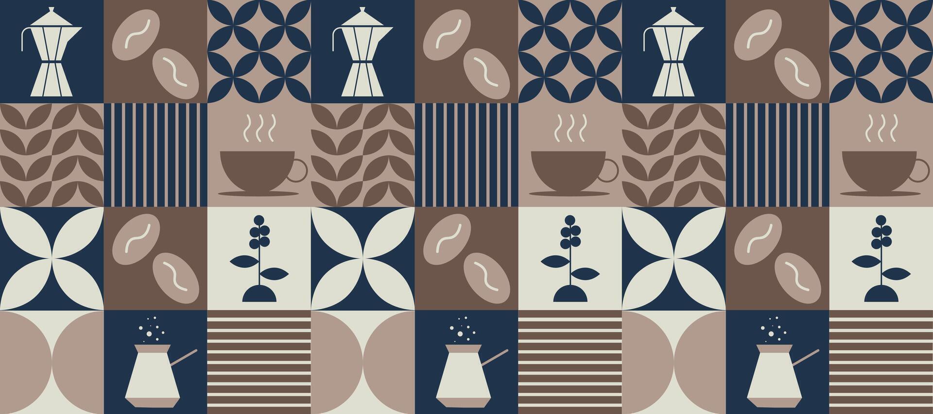 Minimalistic modern pattern with coffee. Can be used for design of cover, packaging, menu, background, cafe wall, coffee shop, banners. vector