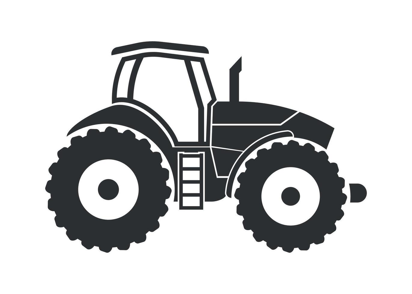 black and white tractor icon side view on white background vector