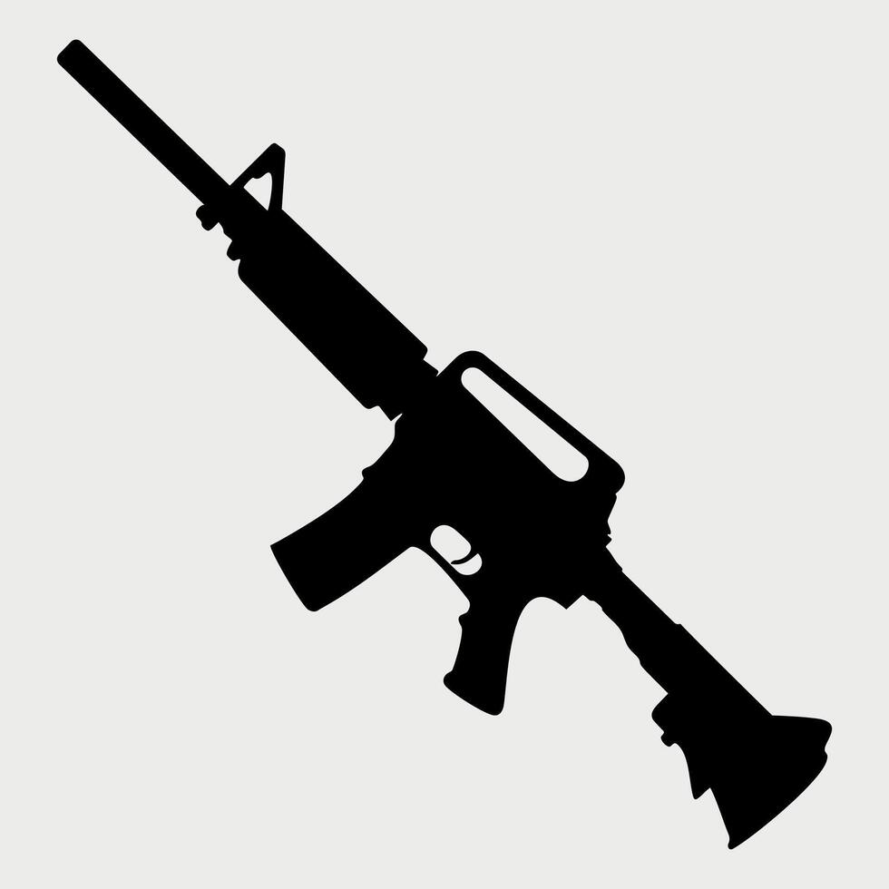 black icon of assault rifle on white background vector