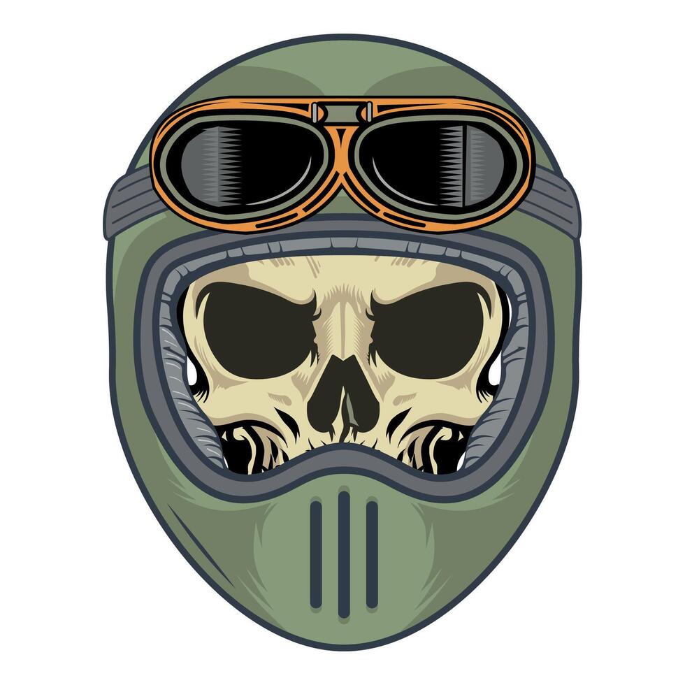 skull in green racing helmet with glasses front view on white background vector