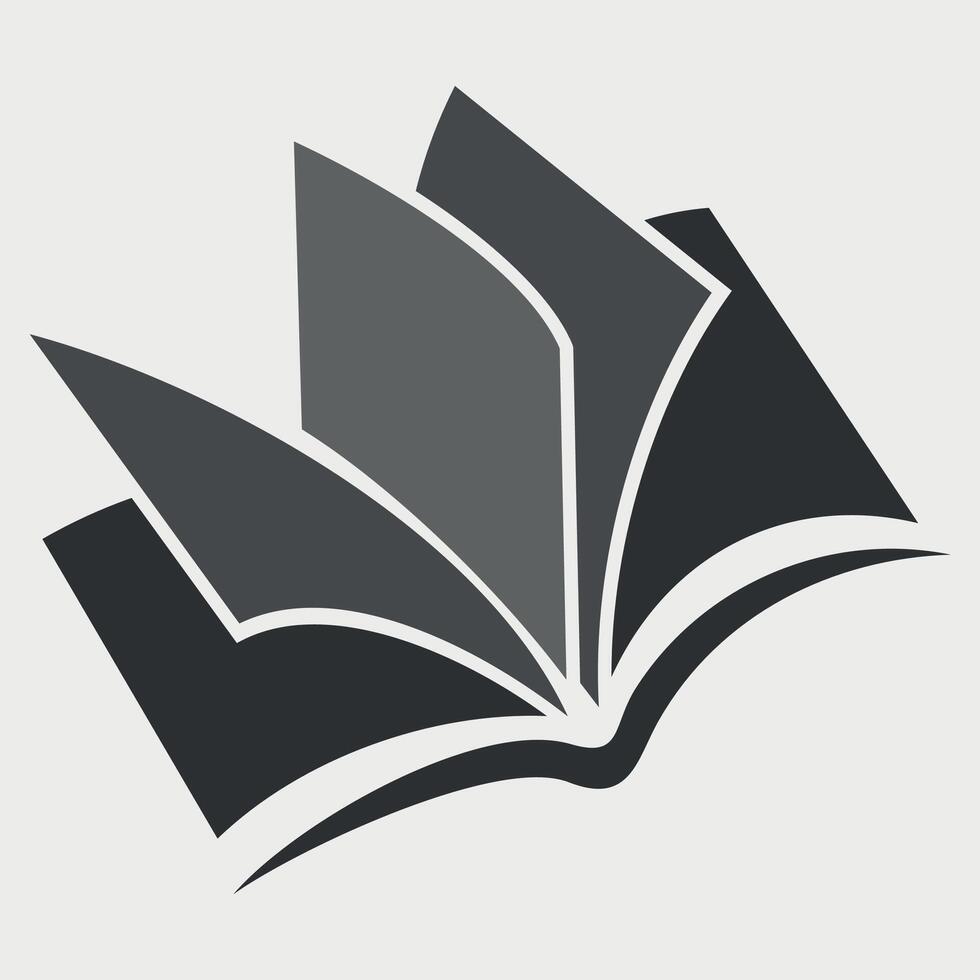 black and white simple icon of open book on white background vector