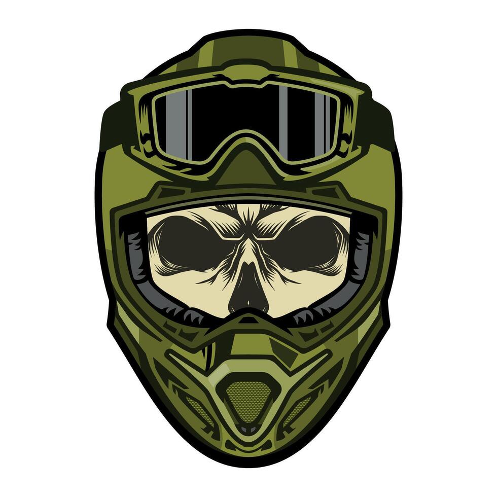 Human skull in green helmet with glasses isolated on white background vector