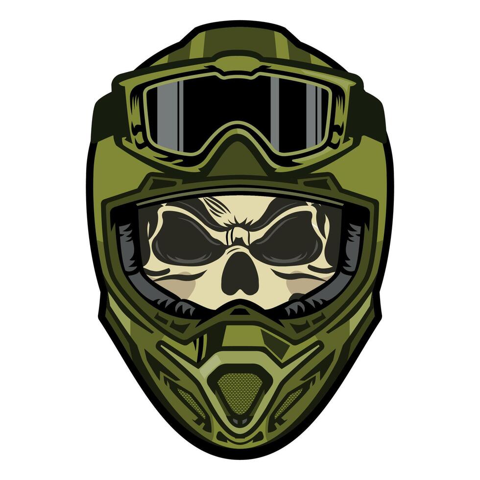 Human skull in green helmet with glasses isolated vector