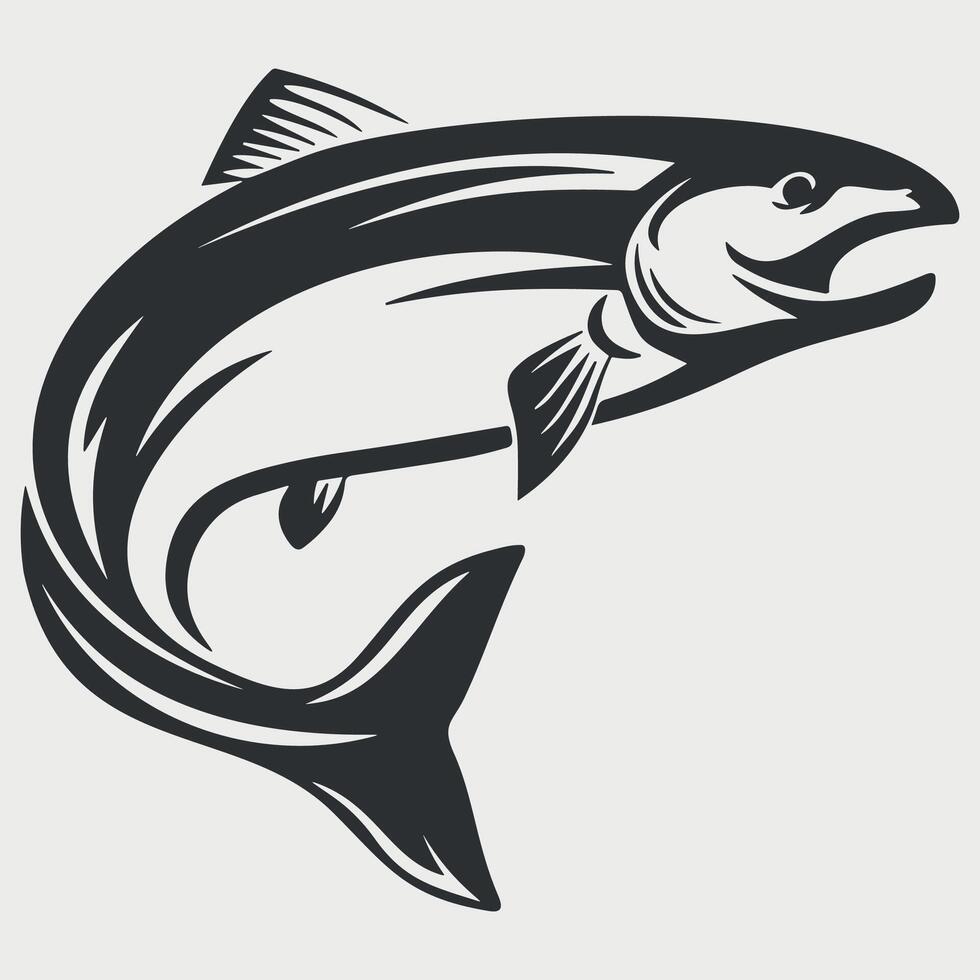 black and white icon of sea fish on white background vector