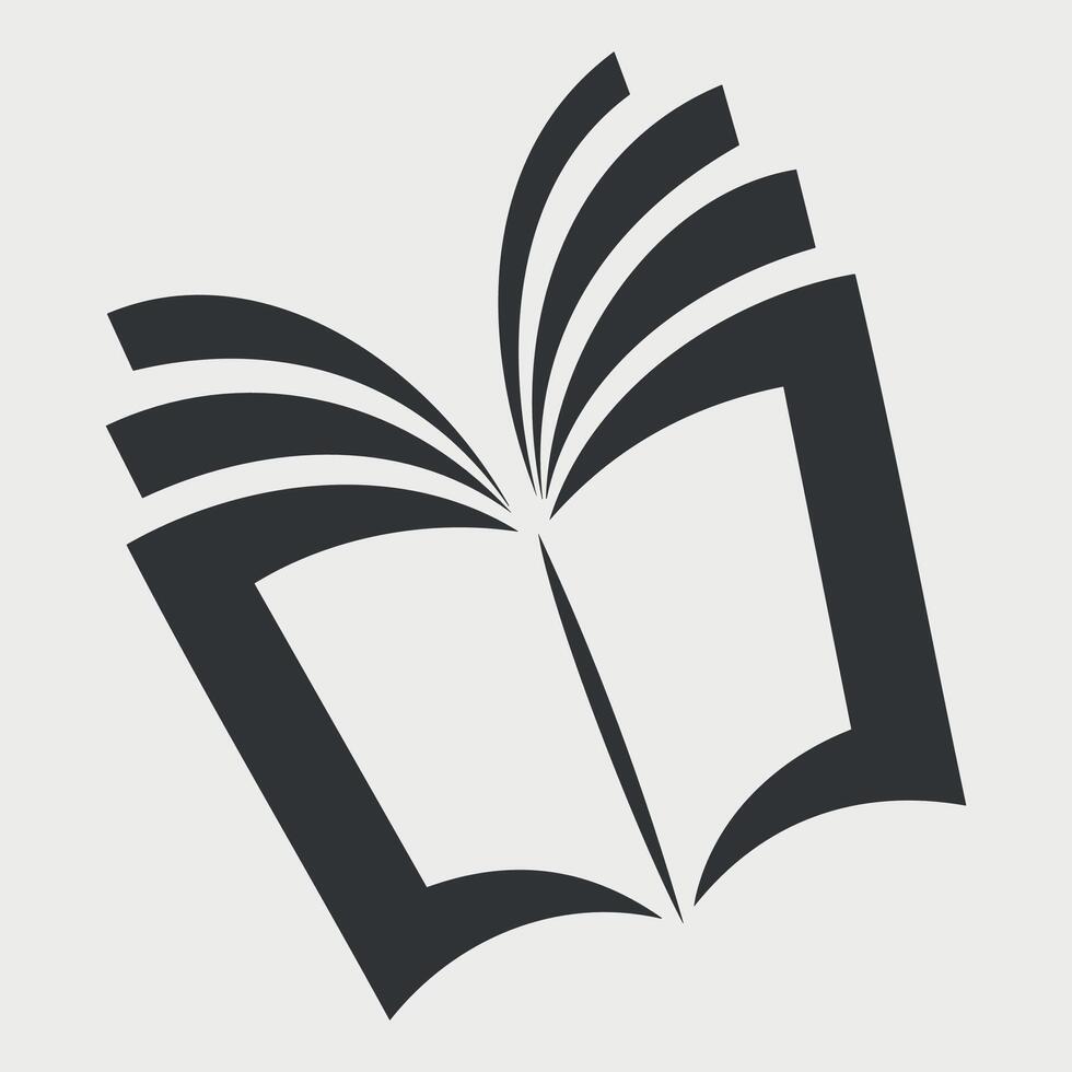 black and white simple icon of open unfolded book on white background vector
