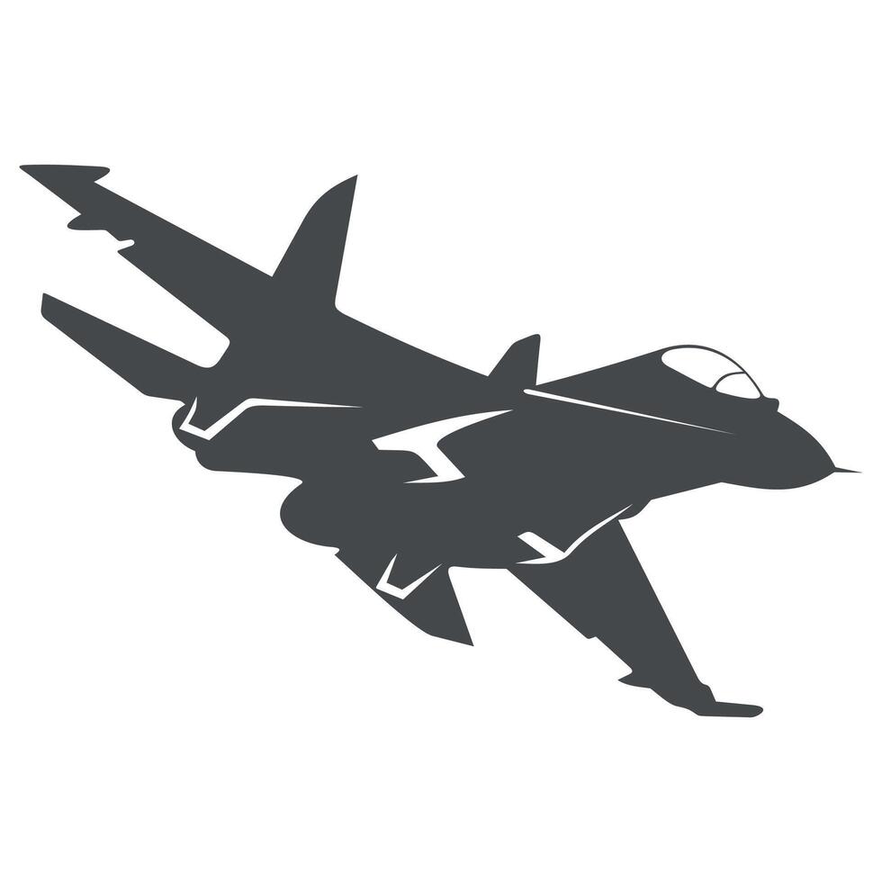 black icon of military aircraft attack fighter jet on white background vector
