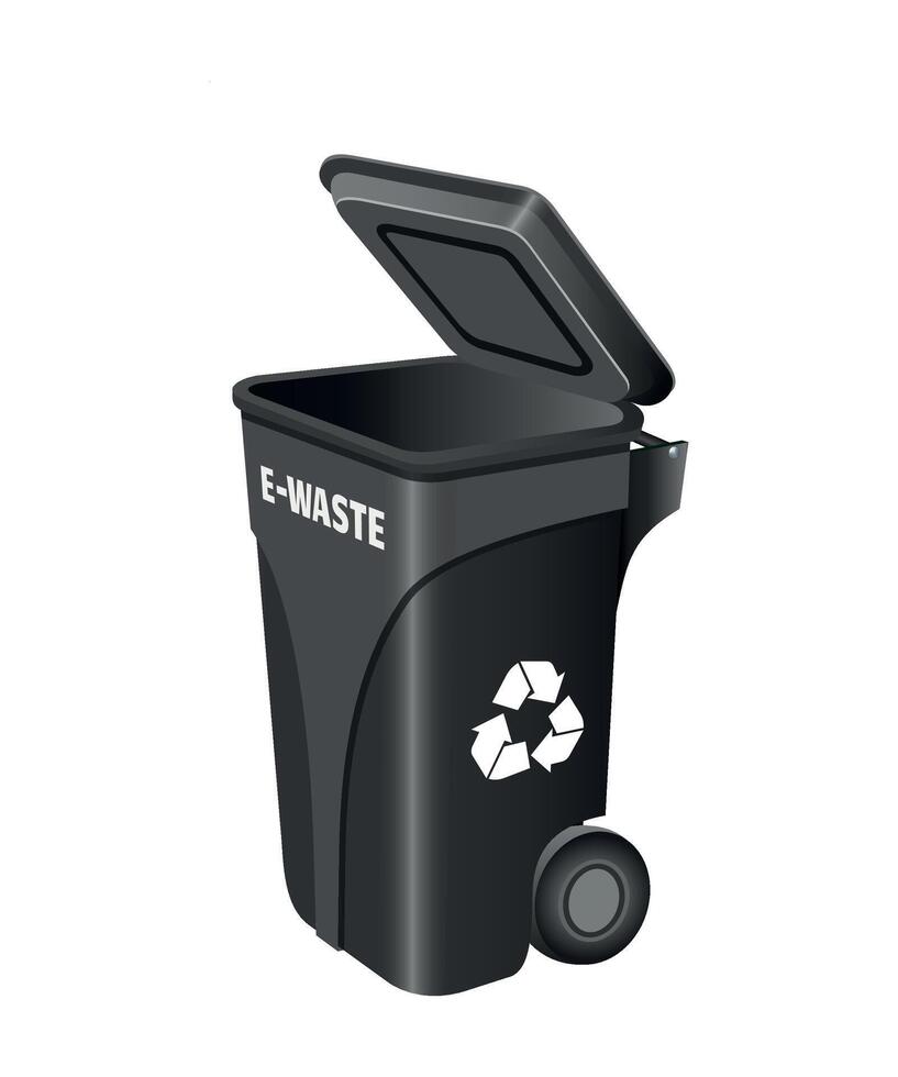 electronic waste container with open lid black color on white background vector