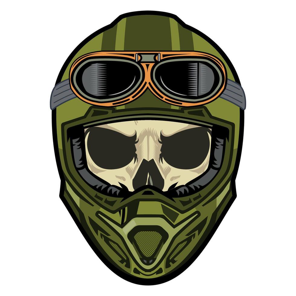 skull in green helmet with glasses on white background vector