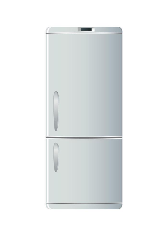 white refrigerator front view on white background vector