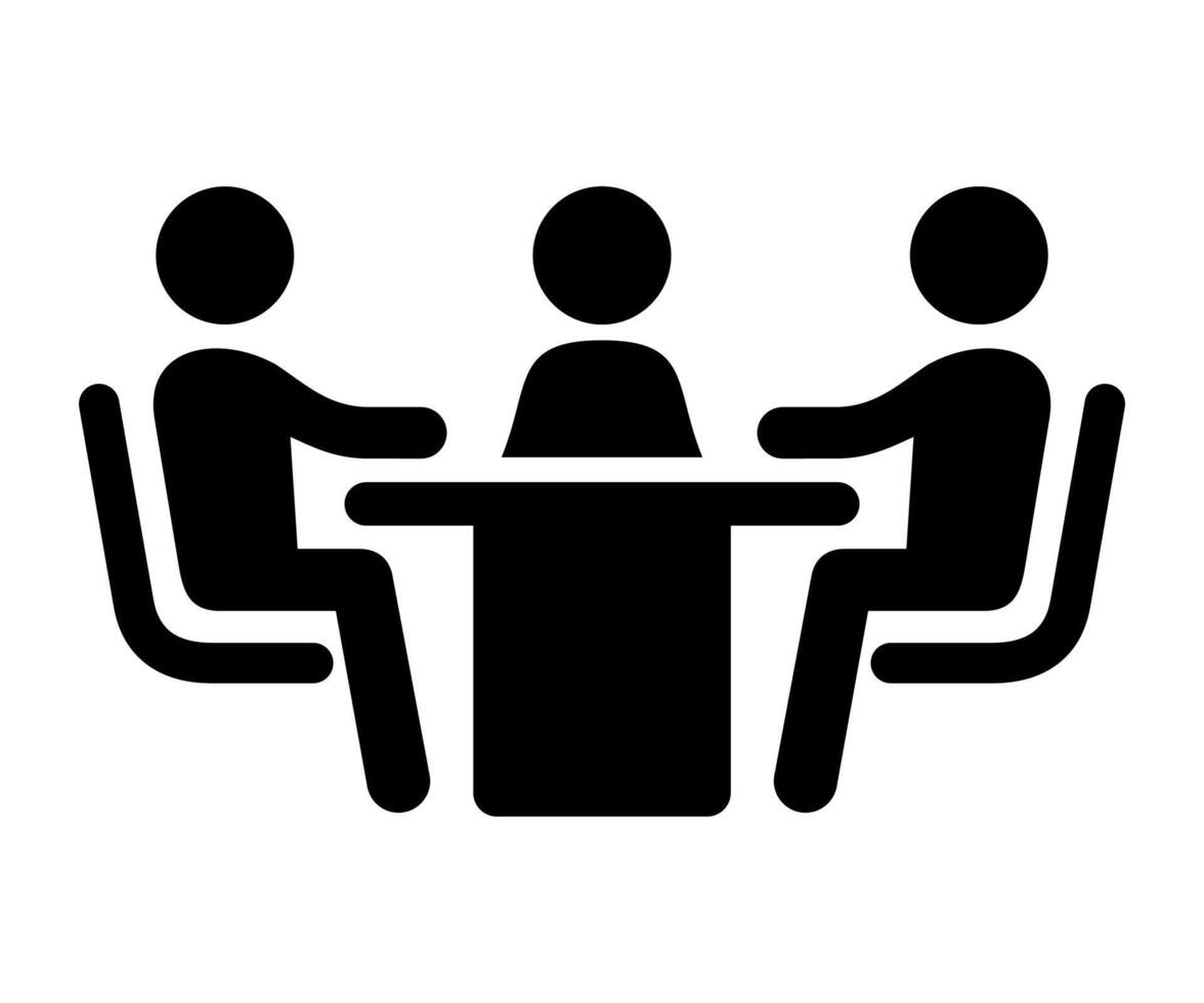 black and white icon of business meeting at the negotiating table on white background vector