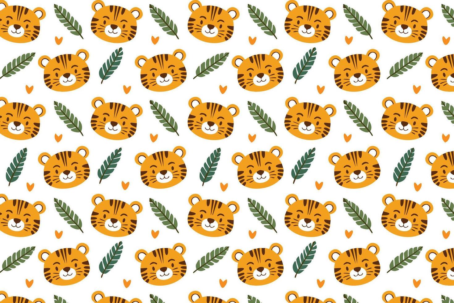 A pattern with tiger faces and leaves vector