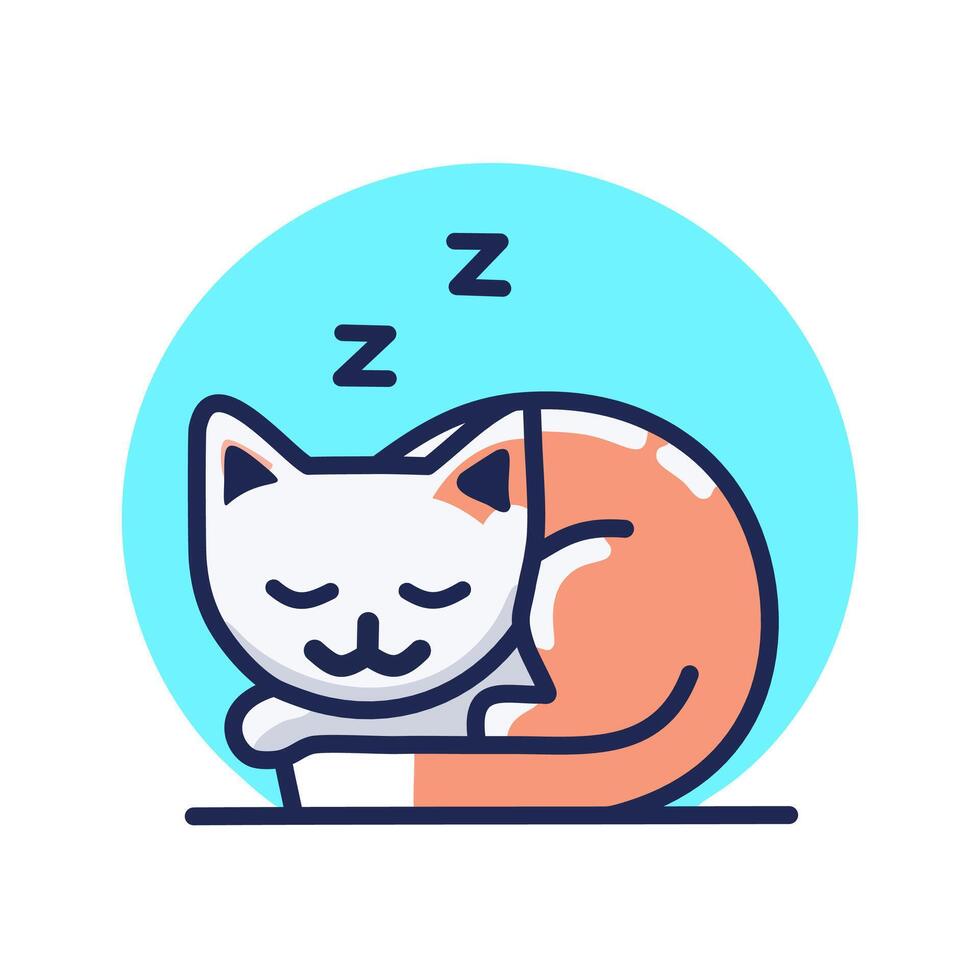 Cute cat sleeping cartoon flat style illustration fine art vector