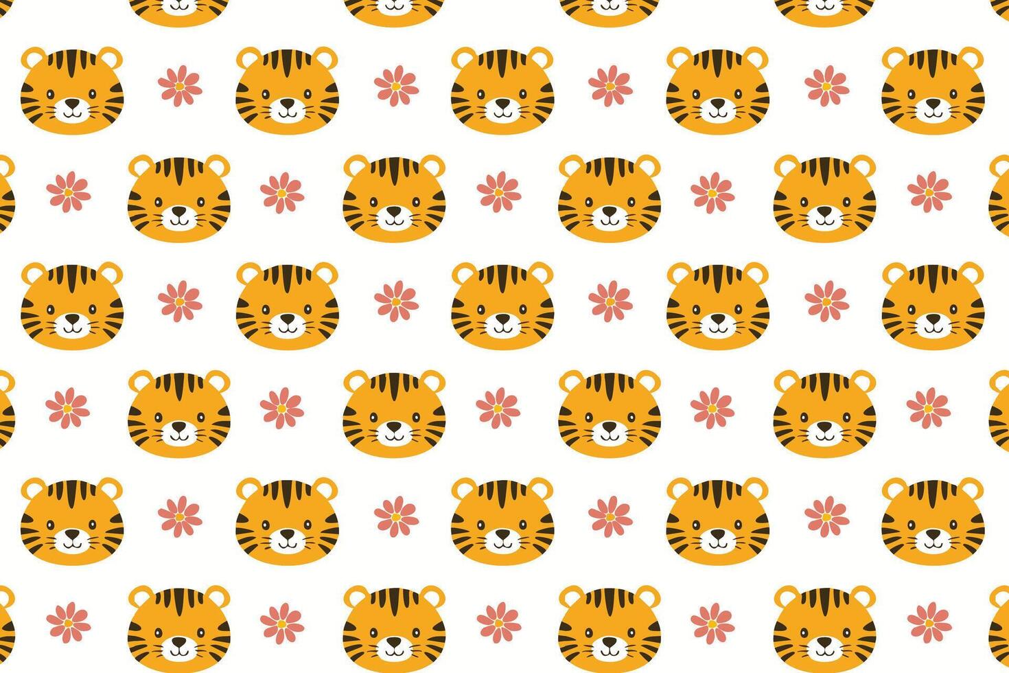 A pattern with a tiger face and flowers vector