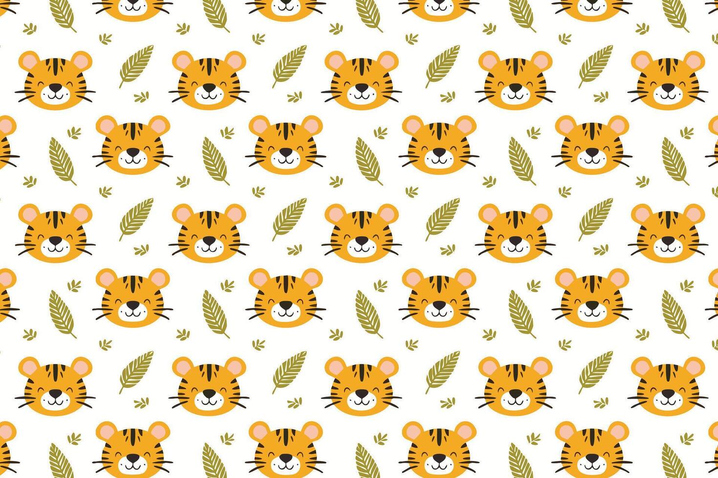 A pattern with a tiger and leaves vector