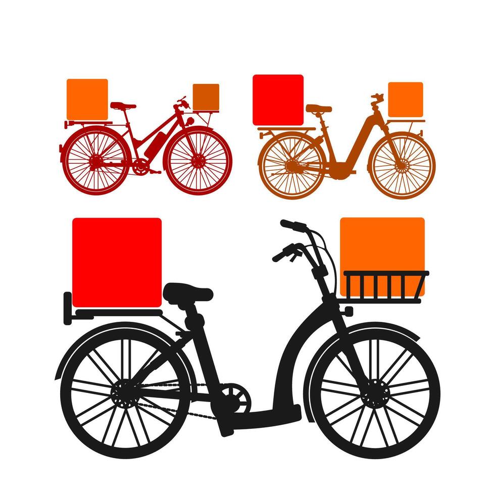 silhouette delivery bike set vector