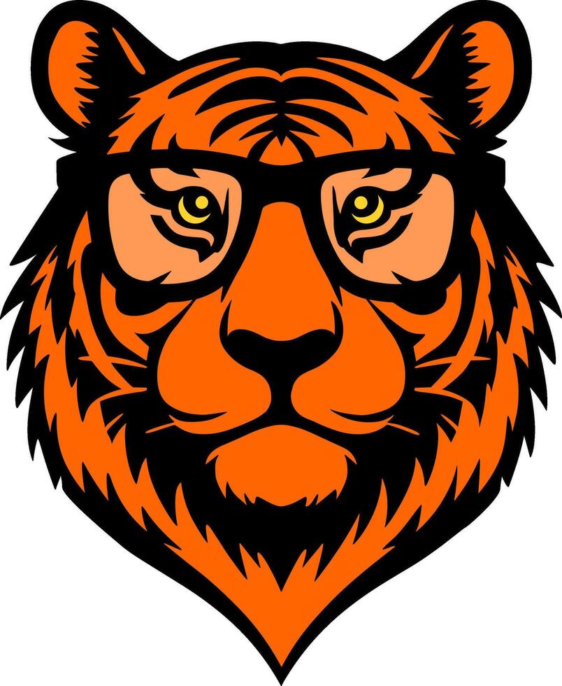 Smart Tiger Face with Glasses Illustration vector