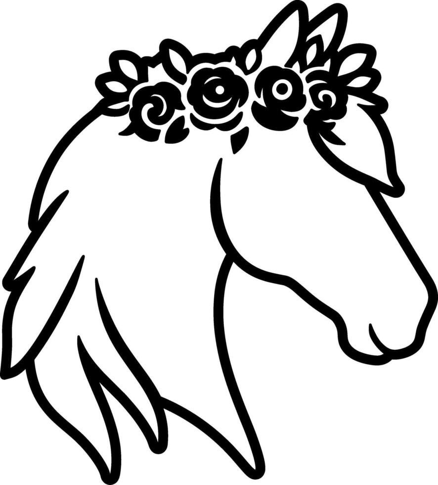 Horse Head with Floral Crown Outline vector
