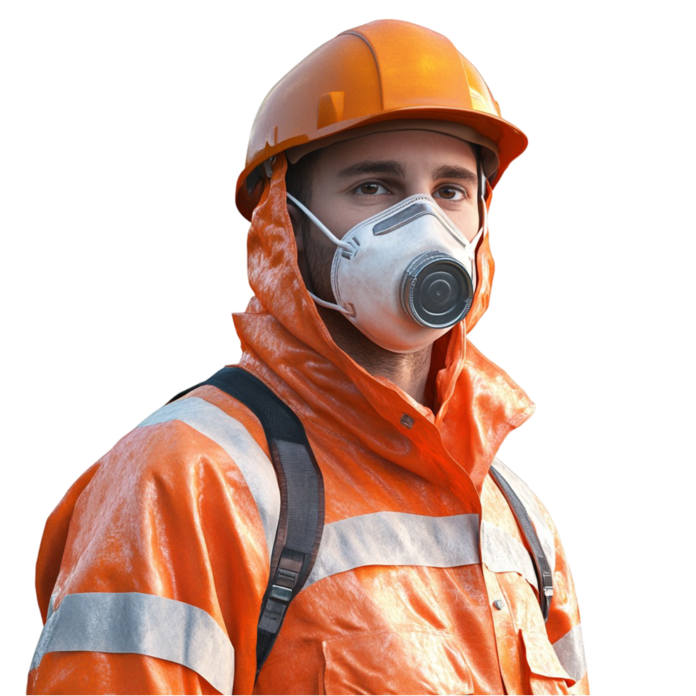 Man in an Orange Safety Suit and Gas Mask png