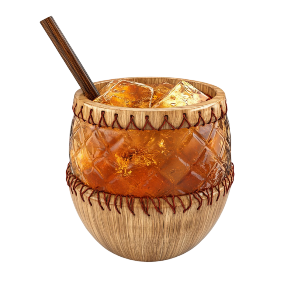 Wooden Bowl with Drink and Straw png