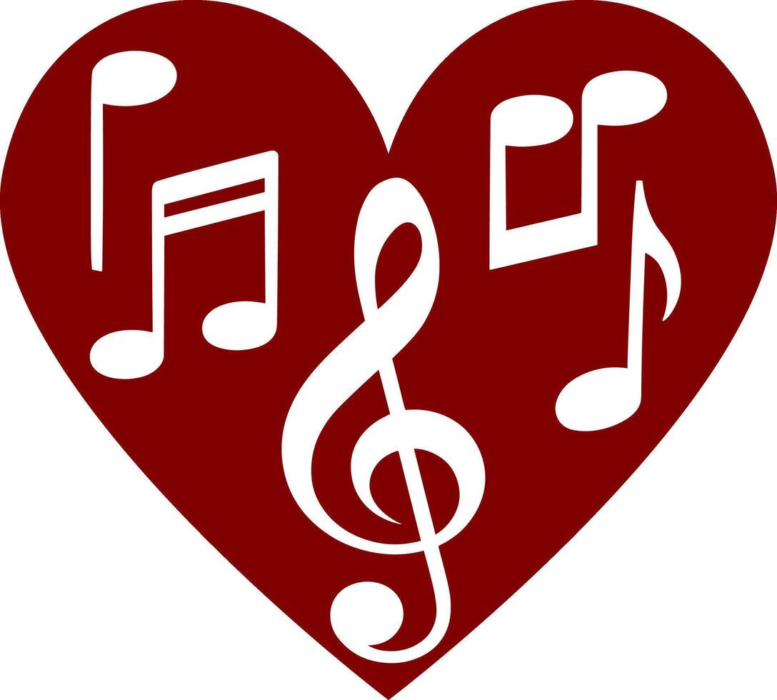 Red Heart with Musical Notes and Treble Clef vector
