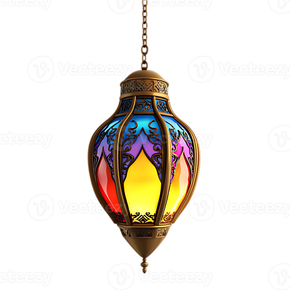 3D Vibrant Arabic Lantern with Intricate Hanging Design png