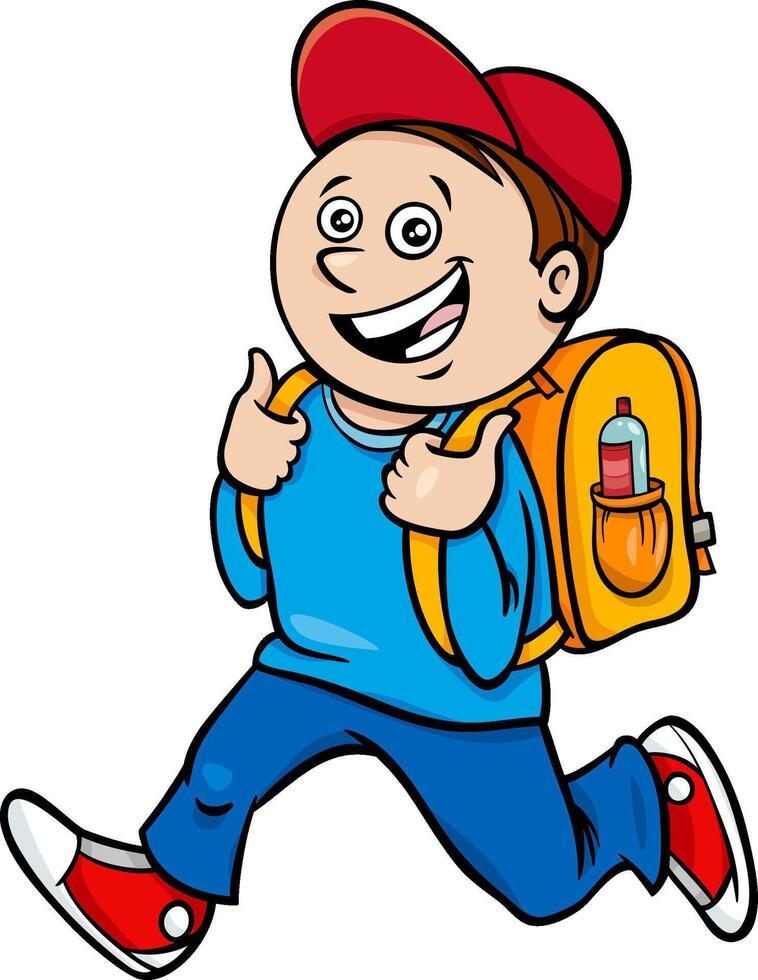 cartoon elementary age student boy with school bag vector