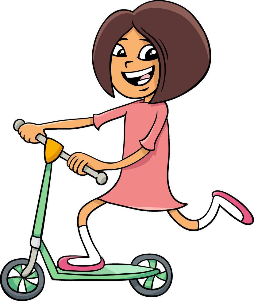 cartoon elementary age girl character on schooter vector