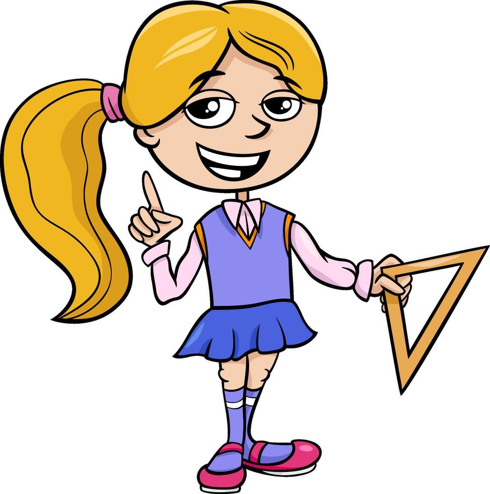 cartoon elementary school student girl with triangle vector