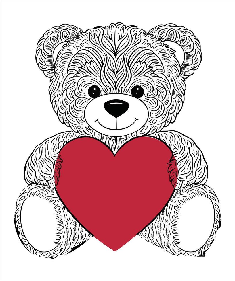 Cute Valentine Teddy Bear Holding Heart Illustration. vector