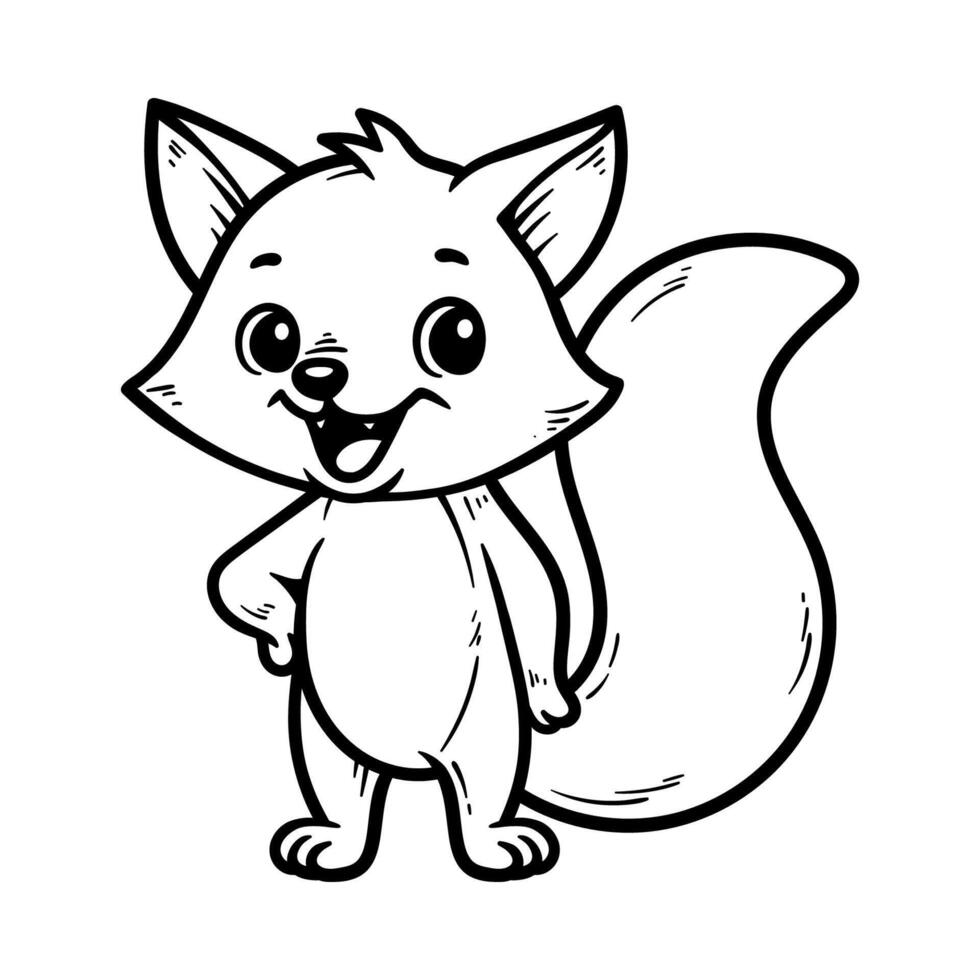 fun cartoon standing fox character isolated drawing line style sketch classic vintage design illustration vector