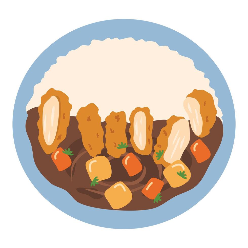japanese Katsu Curry on a Plate vector