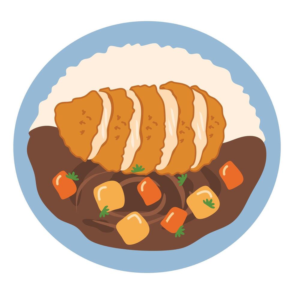 Japanese food, tonkatsu curry rice bowl vector