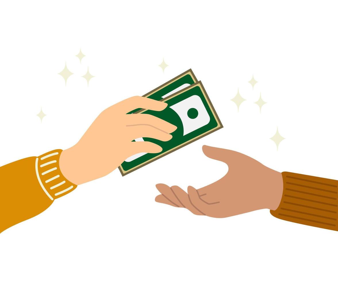 Hand giving money. Cash exchange flat illustration vector
