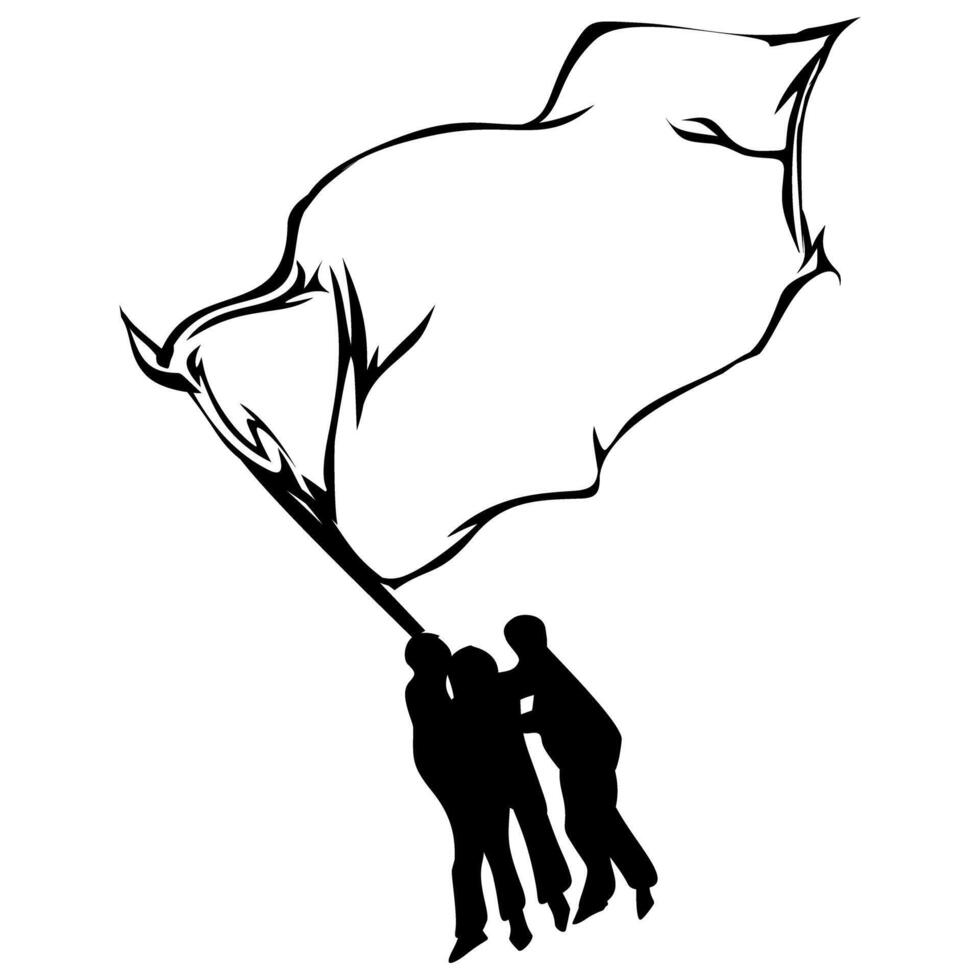 silhouette of three people holding a large flag vector