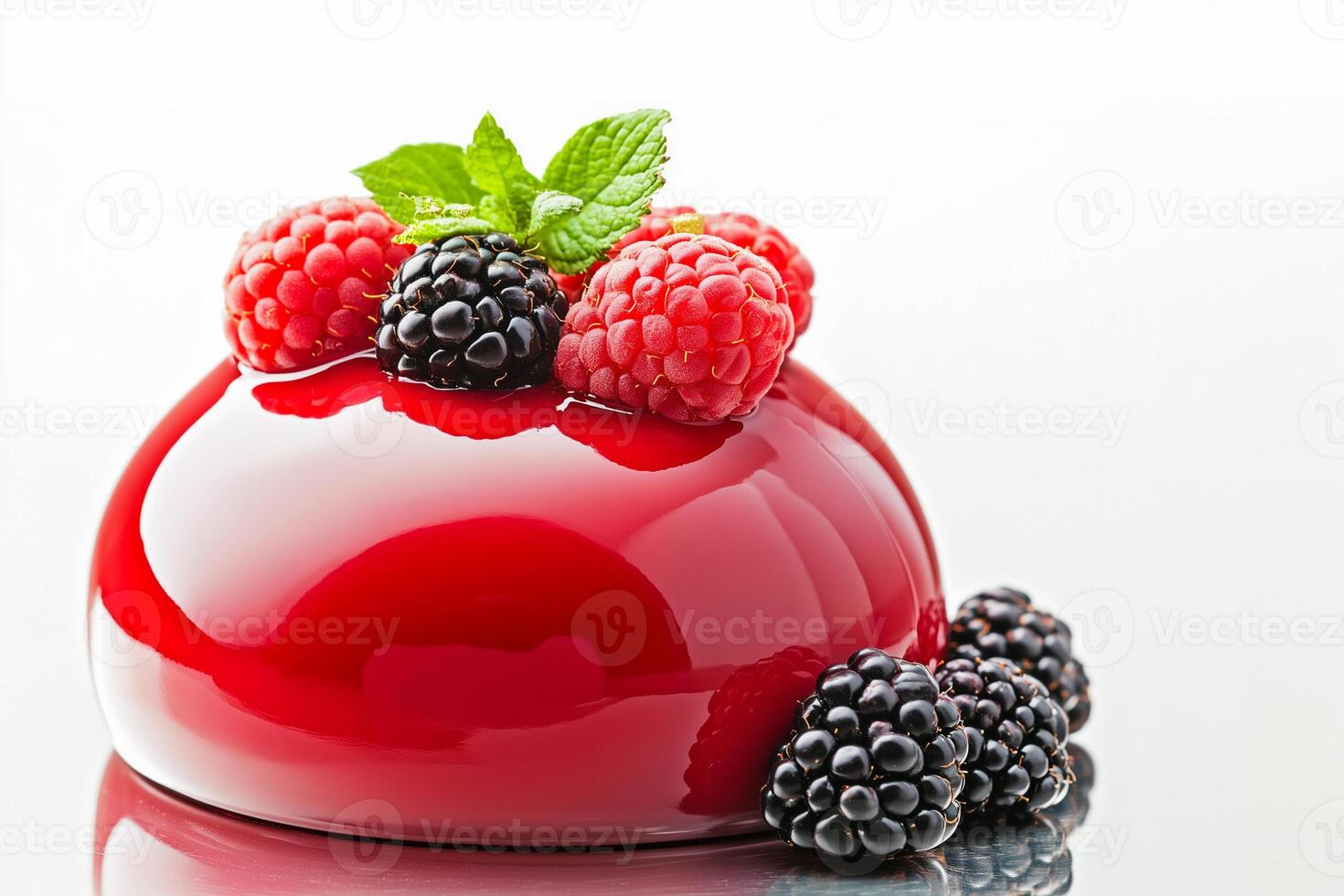 a red dessert with berries and mint photo