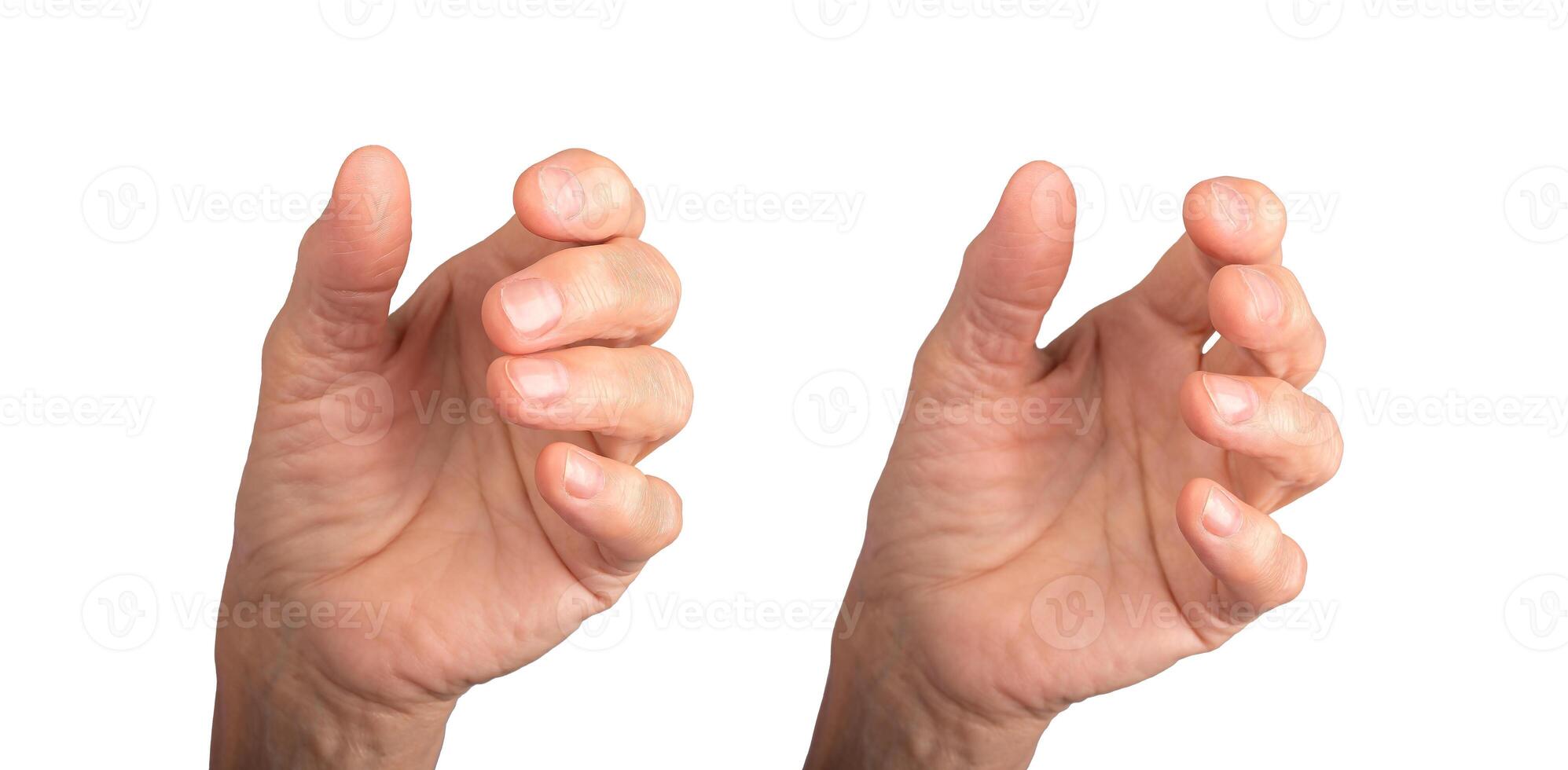 Senior hand grasping invisible object. Wrinkled fingers in holding gesture, open palm ready to take photo