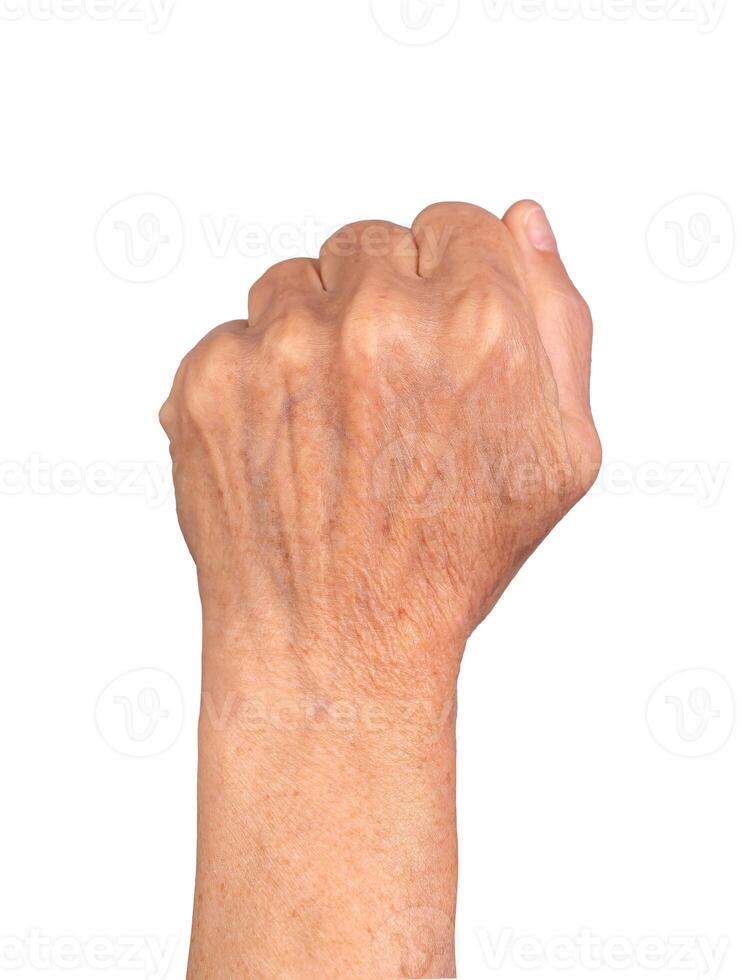 wrinkled hand clenched into a fist, symbol of strength, protest, justice, and solidarity, gesture of photo