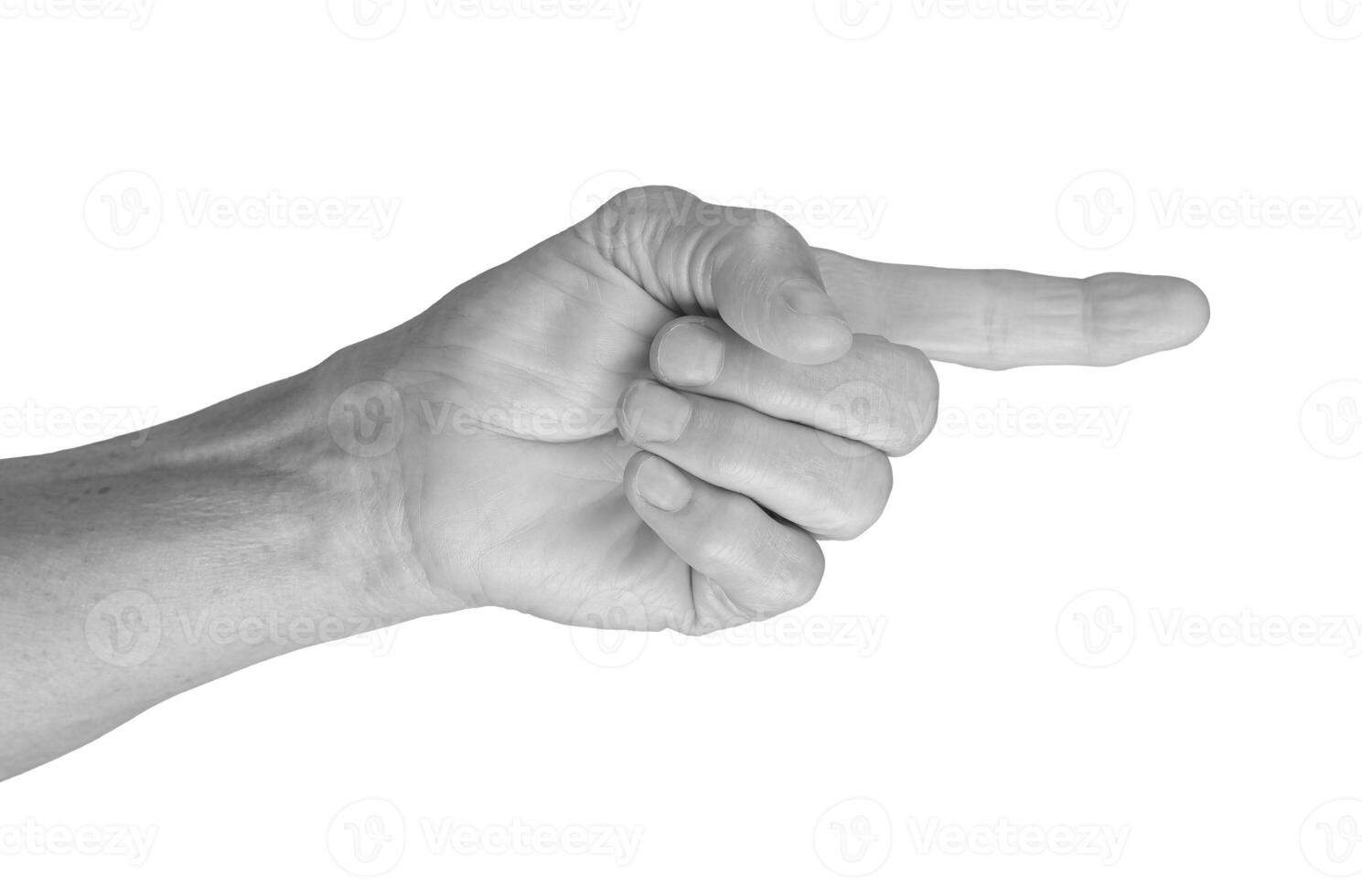 Senior hand pointing to the side. Wrinkled index finger indicating direction, expressive gesture for photo