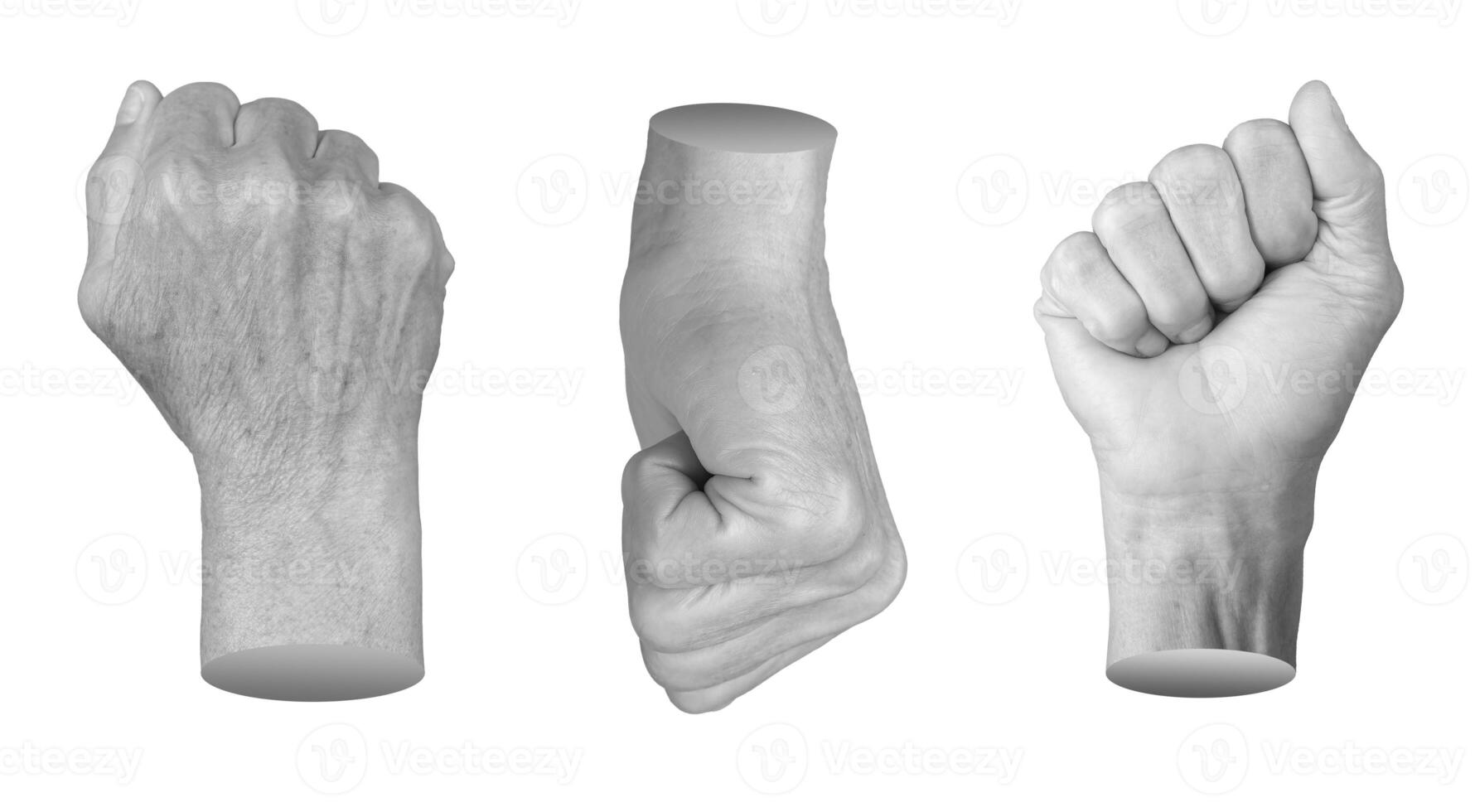 Elderly female hand with wrinkled skin clenched into a fist, symbolizing resistance, protest, and photo