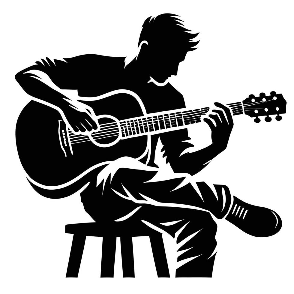 A silhouette of a man playing an acoustic guitar vector