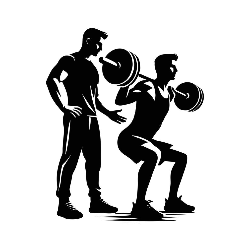 A man and woman are doing squats with a barbell vector