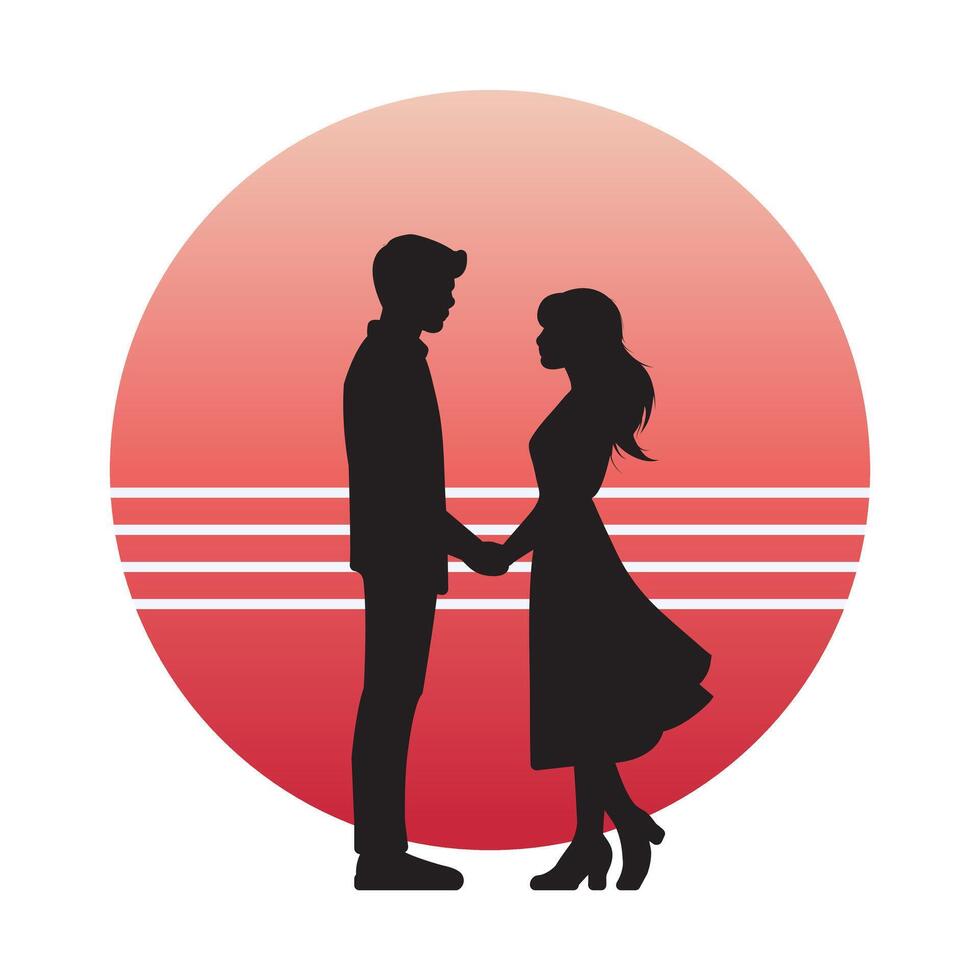 Silhouette of a Couple Holding Hands against a Gradient Sun vector