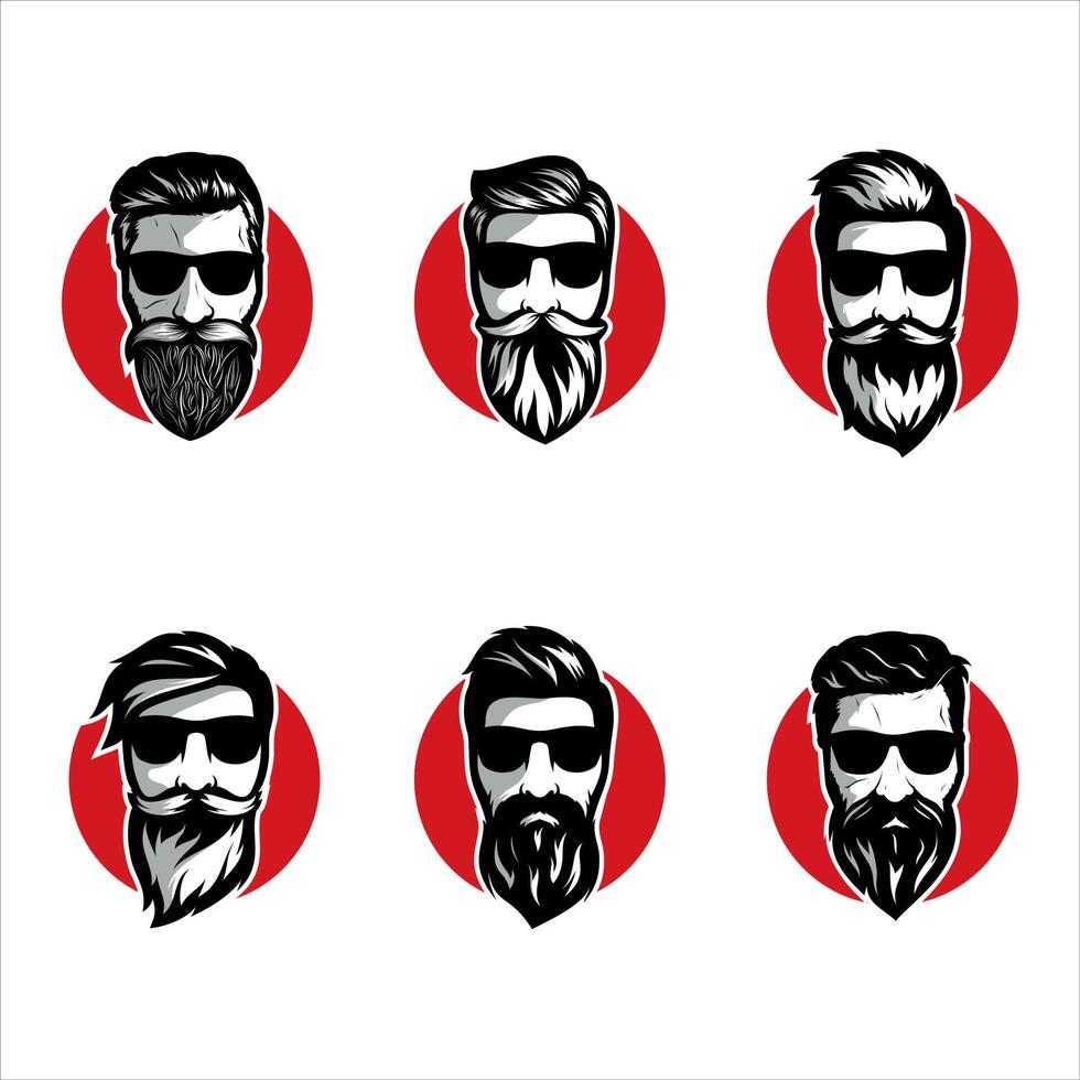 Some men with different cool hairstyles illustration logo design vector