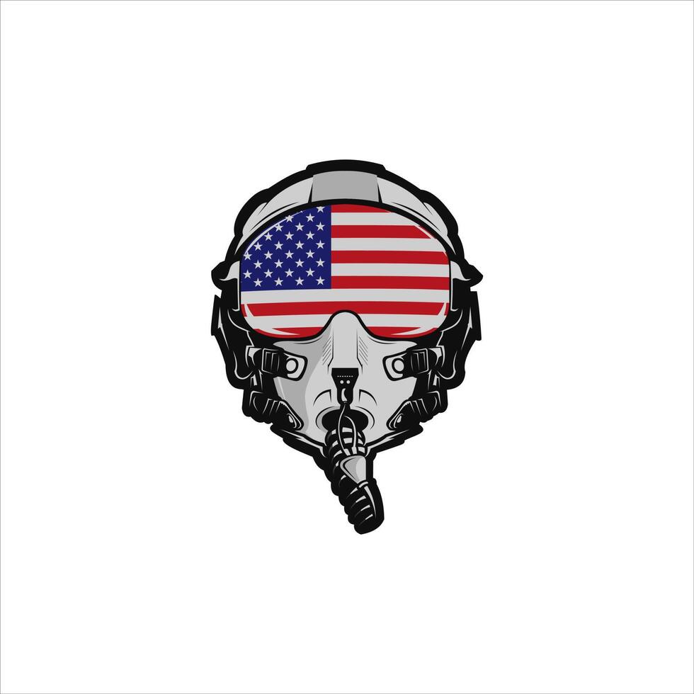 American pilot head cool illustration logo design vector