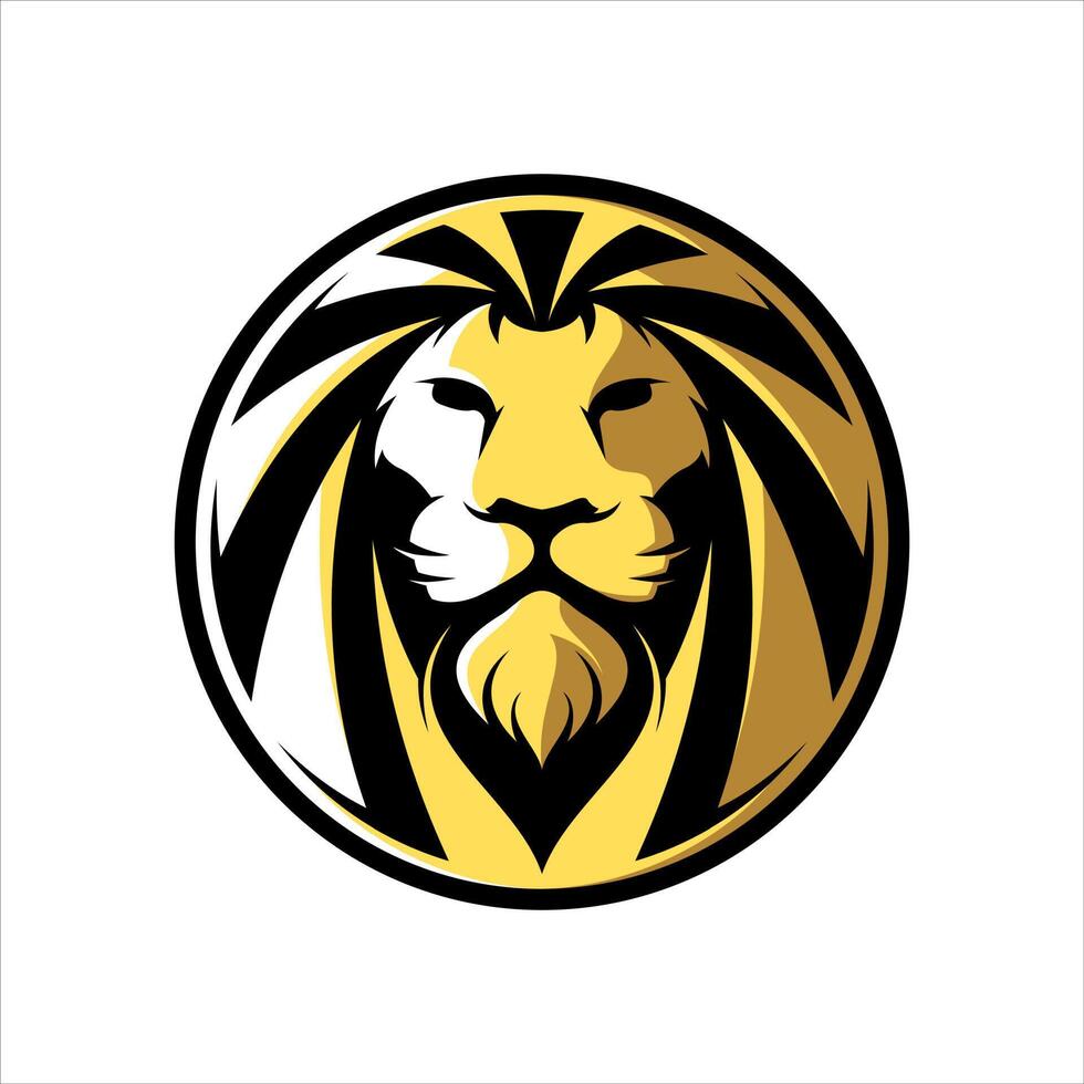 Lion head with mane curling like the sun illustration logo design vector